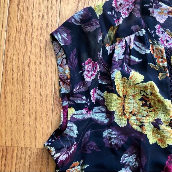 DR2 Floral Lined Sleeveless Belted Elasticized Waist Maroon Dress Women’s Size S - Picture 7 of 13